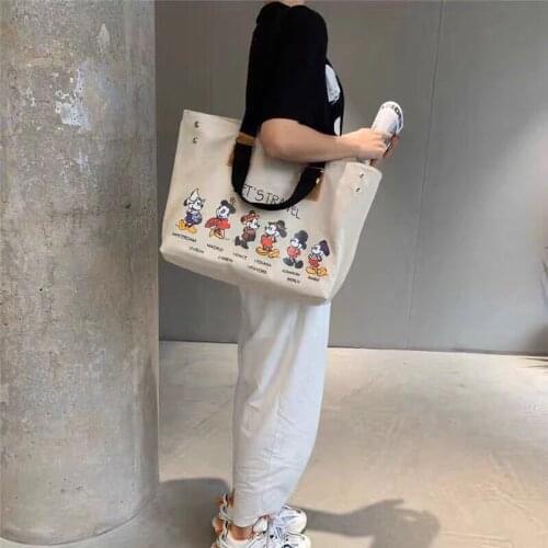 New Disney Korean canvas bag large-capacity tote bag Mickey mouse women fashion print shoulder diagonal backpack