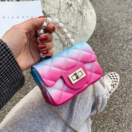 2021 New Fashion Women Crossbody Bag Ladies Jelly Chain Handbag Pearl Handle Womens Gradient PVC Mini Bag Girl Shoulder Bag