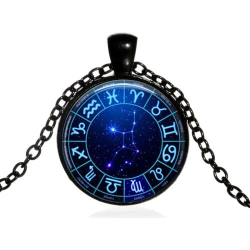 12 Zodiac Glass Pendant Necklace Star Wheel Virgo Necklace 12 Constellations Men Women Jewelry astrology Gift wholesale