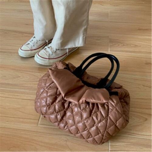 Casual Large Capacity Tote Shoulder Bags Designer Ruched Handbags Luxury Nylon Down Cotton Crossbody Bag Female Big Purse Winter