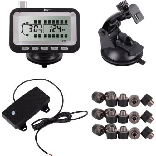 Pre-programmed sensors real time display semi-trucks tire pressure monitoring system 18 wheel external sensor
