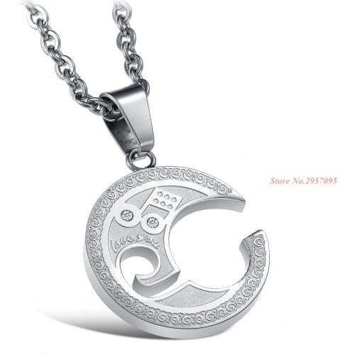 Promise 2pcs/lots Love Heart Necklace & Pendant Silver Gold Color Stainless Steel Couple Jewelry For Men Women Best Gift