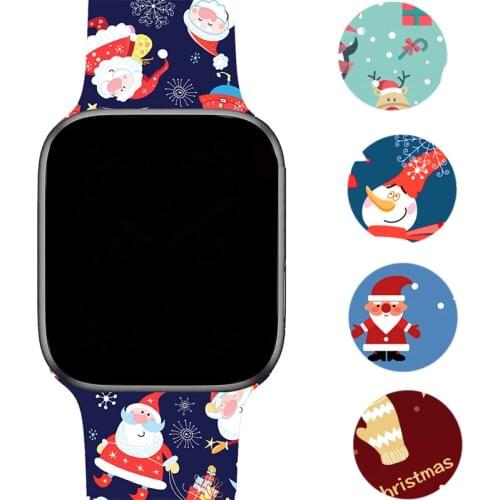 Silicone Watch Band For Apple Watch 44mm 40mm 38mm 42mm Christmas Printed Rubber Sport Band For IWatch Series 5 4 3 2 1 Bracelet