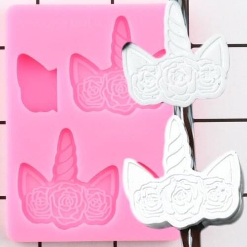 Rose Flower Unicorn Straw Topper Silicone Mold Craft Custom Keychain Epoxy Resin Molds Jewelry Mould Fondant Chocolate Moulds