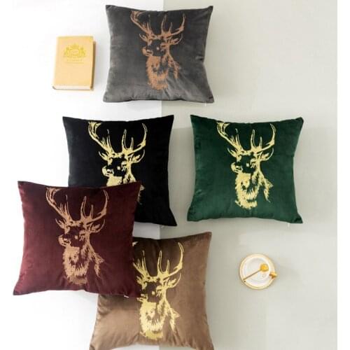 Cute Elk Embroidery Pattern Cushion Cover for Home Decoration Green Gray Black Red Gold Colors 45x45cm Velvet Pillowcase T661