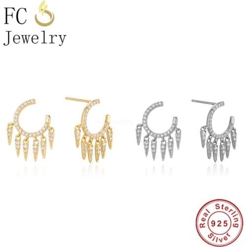925 Sterling Silver Boho Arc Triangle Tassel Dangle Piercing Hoop Earring For Femme Boucle D'oreilles Pendientes 2021 Summer New