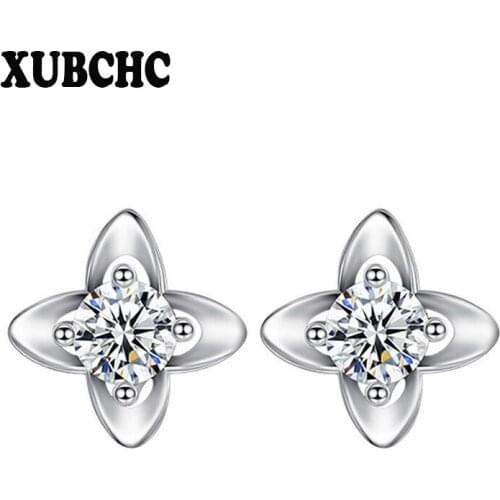 XUBCHC Tendy Style Star Flower Zircon White Steel Stud Earrings Simple AAAA Zircon Pearl Earring Fashion Jewelry for Women