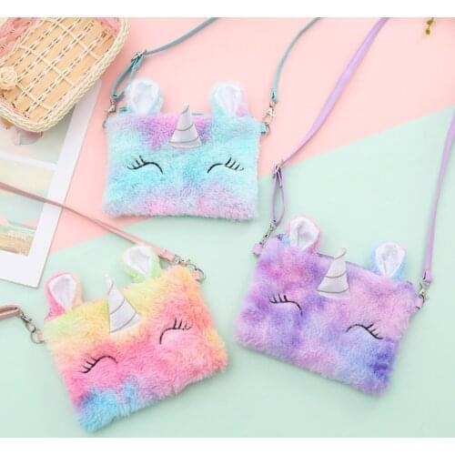 Cartoon Unicorn Shoulder Bag Coin Purse Women Handbag Baby Girls Small Messenger Bag For Phone Square Rainbow Purse