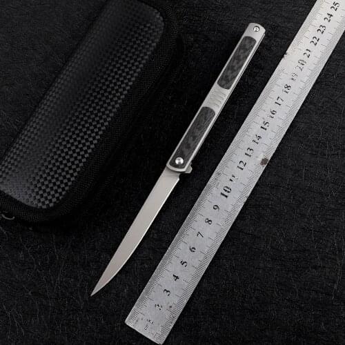 NINE THORN S90v blade type EDC tactical folding knife, titanium alloy + carbon fiber handle, ball bearing, hunting and camping