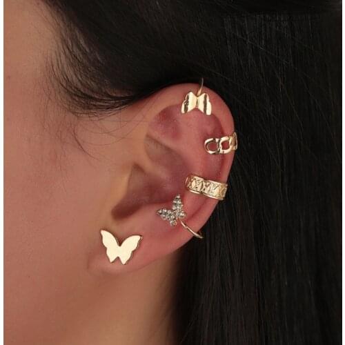 Find Me Rhinestone Alloy Butterfly U-shaped Ear Clips Earrings Set For Women