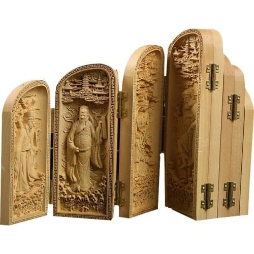 Eight Immortal Folding box Wood Sculpture Feng Shui vintage Chinese Christmas gift special wooden handmade decoration accessory