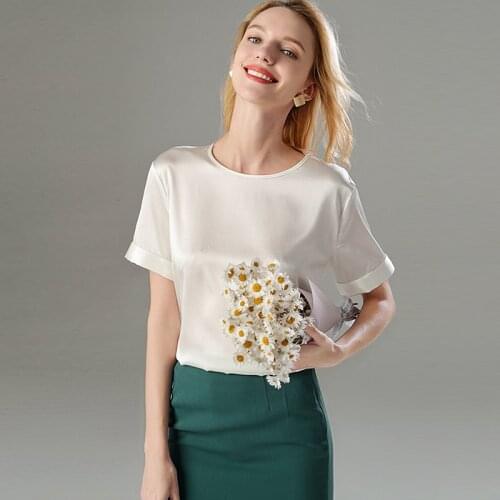 95% Silk T shirts Women 5 Colors Simple Design O Neck Short Sleeve Shirt For Women Solid Basic Elegant Casual Top New Fashion