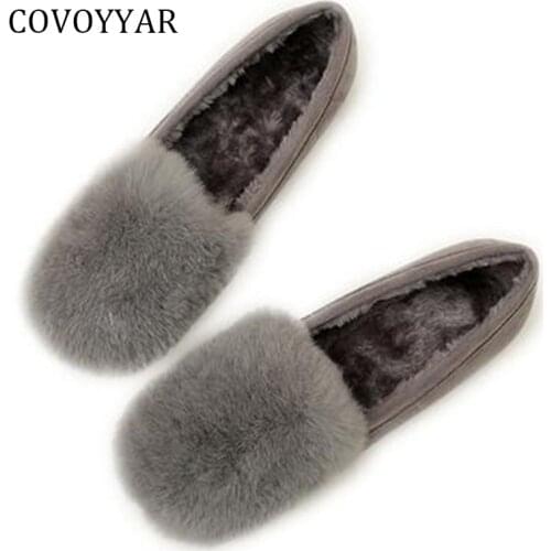 COVOYYAR 2020 Women Ballet Flats Soft Fur Winter Shoes Women Home Loafers High Quality Cotton Shoes Slip On Size 34-43 WFS1001