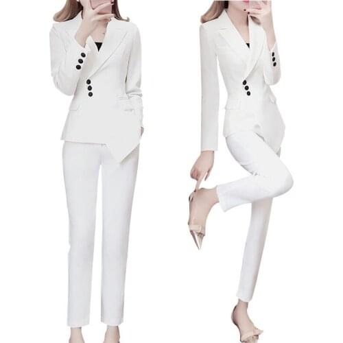 High quality white female professional suit new fashion Slim temperament ladies small fragrance suit two-piece suit