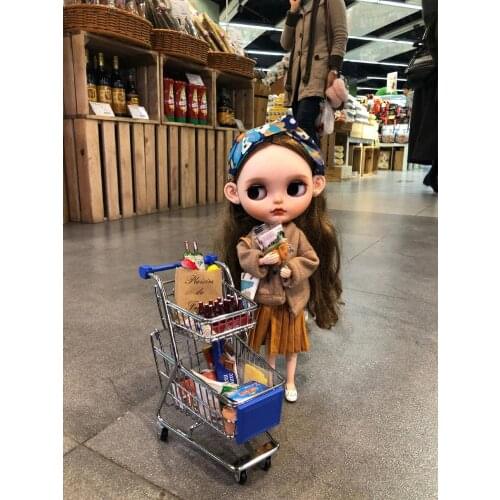 1PCS Cute Miniature Supermarket Shopping Cart 1/6 Scale Miniature supermarket Food Double Cart for 1/6 blyth azone bjd Dollhouse