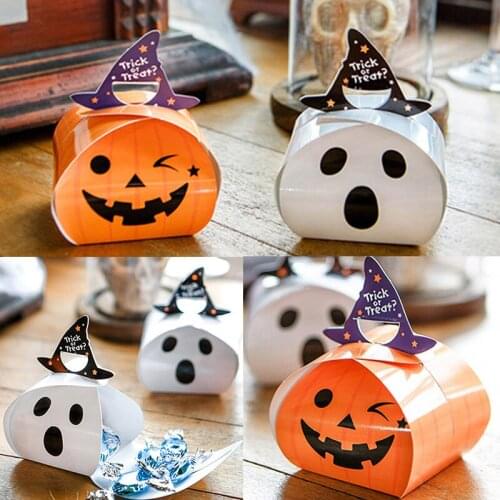 10Pcs/Lot Halloween Candy Box cute cartoon Pumpkin Ghost print Candy Bags for Halloween home party candy packaging Decor Supplie