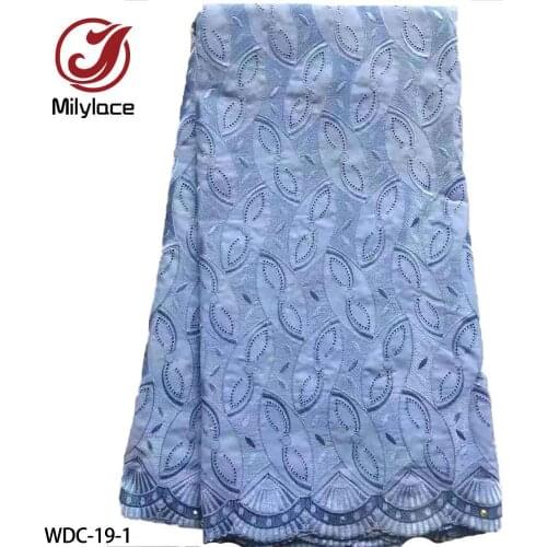 2021 New 100% Cotton Swiss Voile Lace Fabric High Quality 5 Yards Embroidery Cotton Lace Fabric with Stone for Dress WDC-19