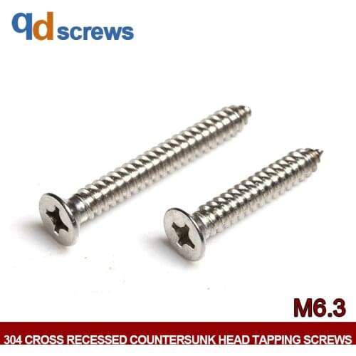 304 M6.3 Cross recessed countersunk head tapping screws self-tapping Phillip flat screw GB846 DIN7982 ISO 7050