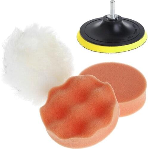 5Pcs 3/4/5 Inch 100mm M10 Sponge Waxing Buffing Polishing Pad Kit with Drill Adapter