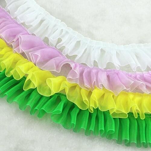 5yards/Lot 5cm Pleated Chiffon Lace Tape DIY Apparel Sewing Fabric Dress Clothing Decoration White Lace Trimming Crafts Material