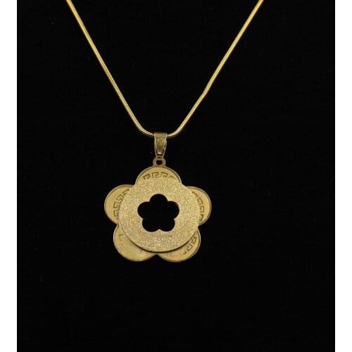 50CM Length Snake chain necklace Fashion Stainless Steel Gold plated Flower Pendant Necklace For woman Jewelry Gift