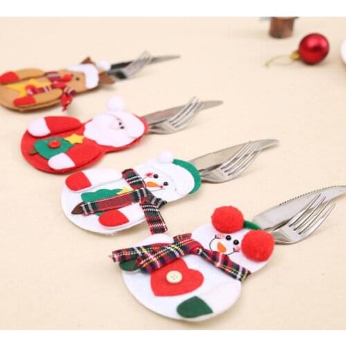 6pcs/Set Party Supplies Cutlery Suit Christmas Silverware Holder Merry Christmas Decorations For Home Santa Knifes Folks Bag