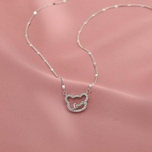 925 Sterling Silver Bear Charm Necklace For Women Creative Clavicle Chain Party Jewelry Choker dz712