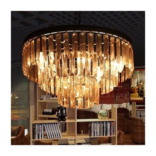 American Retro Round Droplight LED Crystal Pendant Light Fixtures For Living Dining Room Hanging Lamp Indoor Lighting Lamparas