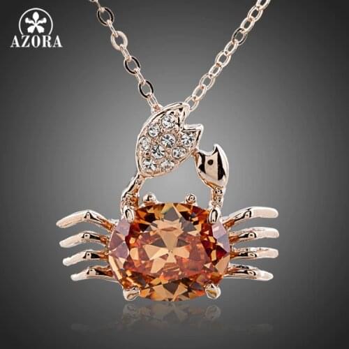 AZORA Lucky Crab Rose Gold Color Big Cubic Crystal Fashion Costume Jewelry Pendant Necklace TN0081