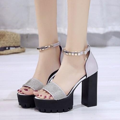 Summer Sandal Shoes for Women Solid New Thick Heels Sandals Platform Vogue Super High Rhinestone Shoes Tenis Feminino Nice