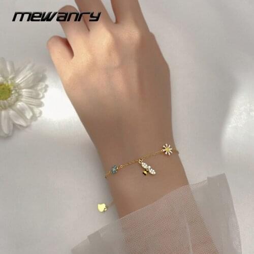 MEWANRY 925 Sterling Silver Flowers Bracelets 2021 Trendy Elegant Charming Creative Design Sparkling Zircon Bee Bride Jewelry