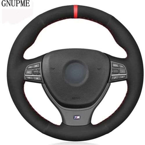 Black Genuine Leather Suede Car Steering Wheel Cover For BMW 5 Series 520i 528i F10 F11 F07 2009-2017 M5 F10 2011-2013