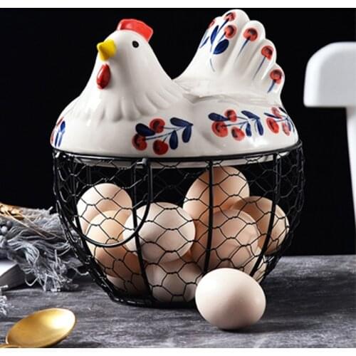 Creative Hand-Painted Household Ceramic Egg Basket Fruit and Vegetable Sundries Basket Kitchen Iron Storage Baske