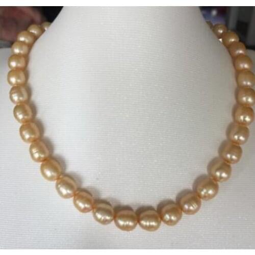 Elegant 10-11mm south sea baroque gold pearl necklace 18inch 14k
