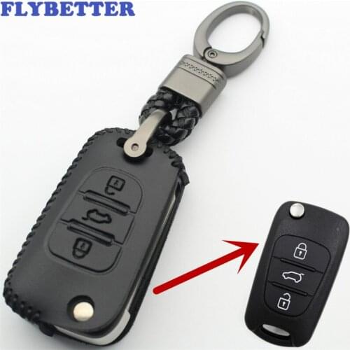 FLYBETTER Genuine Leather 3Button Flip Key Case Cover For Hyundai I30/IX35/Accent/I20/Sonata/Verna For Kia K5/Sportage (B) L283