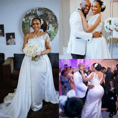 France sukienki wizytowe Wedding Dresses One Shoulder casamento Bridal Dress Removable Skirt Train robe de mairee