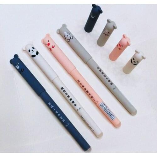 4PCS/SET Cartoon Erasable Pen 0.35mm Cute Panda Cat Magic Pens Kawaii Gel Pens For School Writing Novelty Stationery Girls Gifts