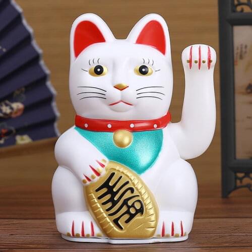 Chinese Feng Shui Beckoning Cat Wealth White Waving Fortune/ Lucky Cat 6"H Gold Silver Best Gift for Good Luck Kitty Decor