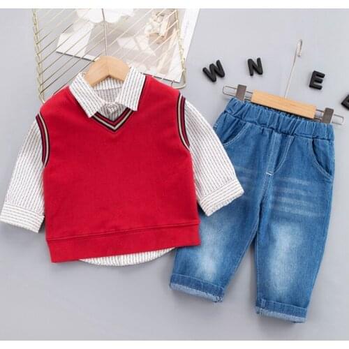 Bobora Boys 3Pcs Clothing Sets Cotton Long Sleeve Bowtie Shirts +Vest +Pants Casual Suit