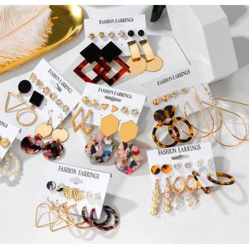 Hot Statement Korean Acrylic Earrings Set Summer Geometric Pearl Tassel Acetate Earrings for Women 2020 Fashion Vintage Jewelry