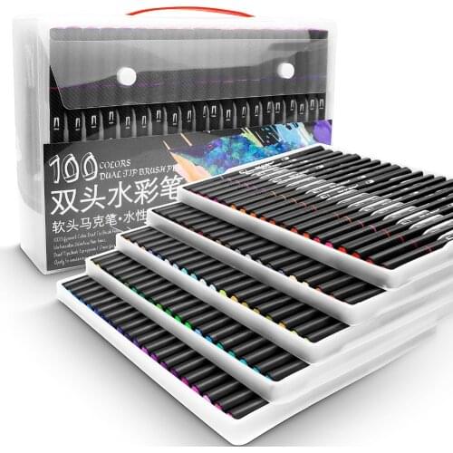 48/60/72/100 Color Watercolor Markers for Drawing Painting Set Professional Water Coloring Brush Pen Set Dual Tip for School
