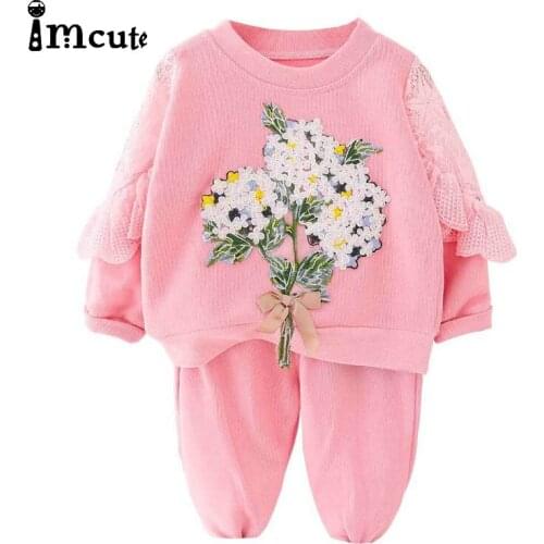 Imcute Clothes Loose Casual Hoodies Pants Girls Clothes Set Embroidered Lace Clothes Fall Fashion Kids Suit For Boys Steetwear