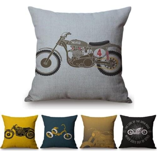 Fashion Vintage Motorcycle Bike Style Printing Linen Cotton Home Decorative Sofa Throw Cushion Cover Car Seat Waist Pillow Case
