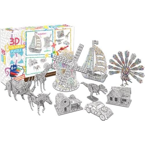 3D Coloring Puzzle Set Coloring Painting Kit Toys Kids Art Painting Paper Board Sets Drawing Stick Children DIY Drawing Toy