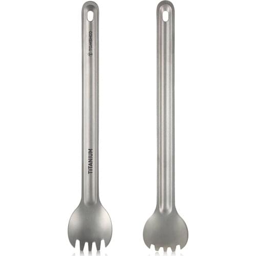 TOMSHOO 2021 New Titanium Long Handle spoon Tableware Convenient Titanium Fork Dinner Cutlery for Picnic Outdoor Hiking Camping