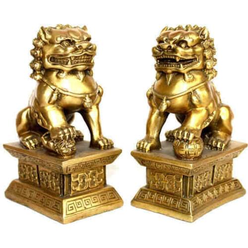 New Free Shipping Chinese Folk Fengshui Brass 2pcs/lot Lion Statue Money Wealth Statue Home Decoration Furnishing Articles