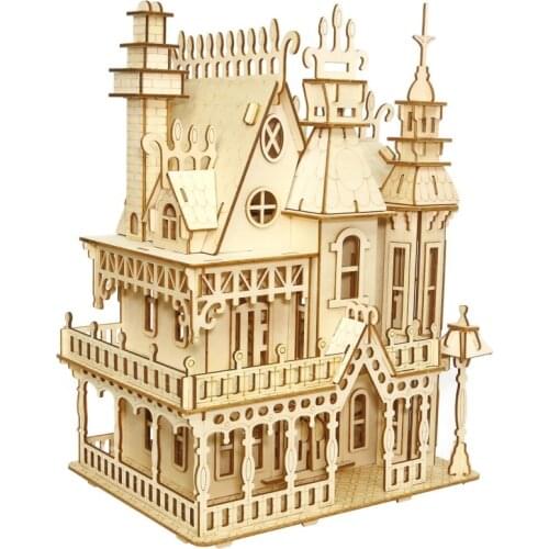 XE-G012 Wooden Toys 3D Fantasy Villa Jigsaw Puzzle Assembly Kits Hobby Toys Educational Gifts For Kids Adults DIY