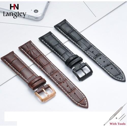 Genuine Leather Cowhide Wristwatch Straps Stainless Steel Buckle 19mm 20mm 21mm 22mm 23mm 24mm Wristbands Watch Accessories