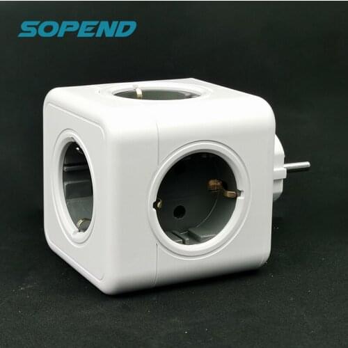 Sopend 5 In 1 Multiple Powercube Power Strip Eu Plug Holder Wall Smart Socket 5 Outlets 16A Electric Travel Adapter Home Charger
