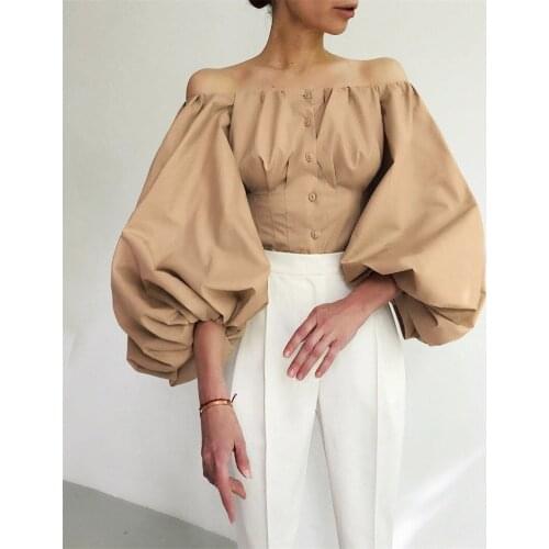 Plus Size Slash Neck None Blusas 2020 Limited Blouse Tops Blusa Korean Free Shipping Winter Design Puff Sleeve Shirt Cotton Top